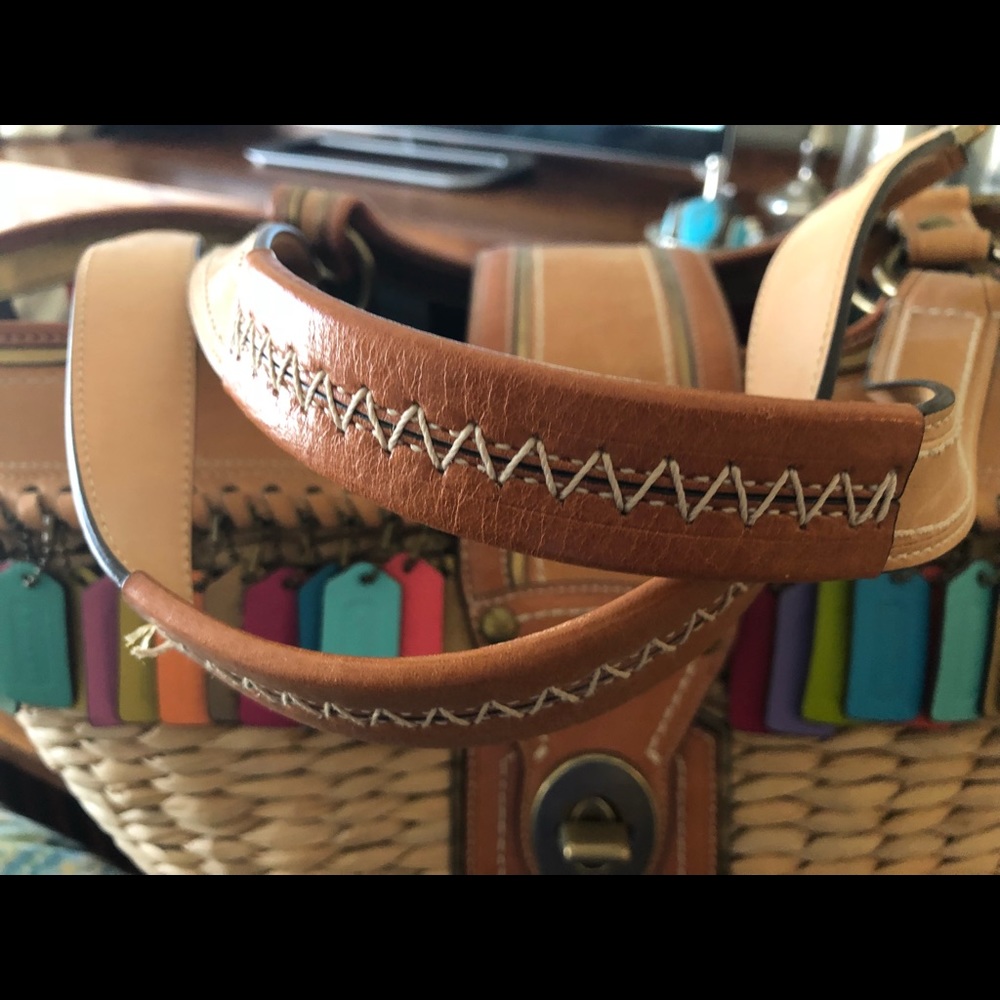 COPY - Coach straw tote with multi color Coach ta… - Picture 2 of 7